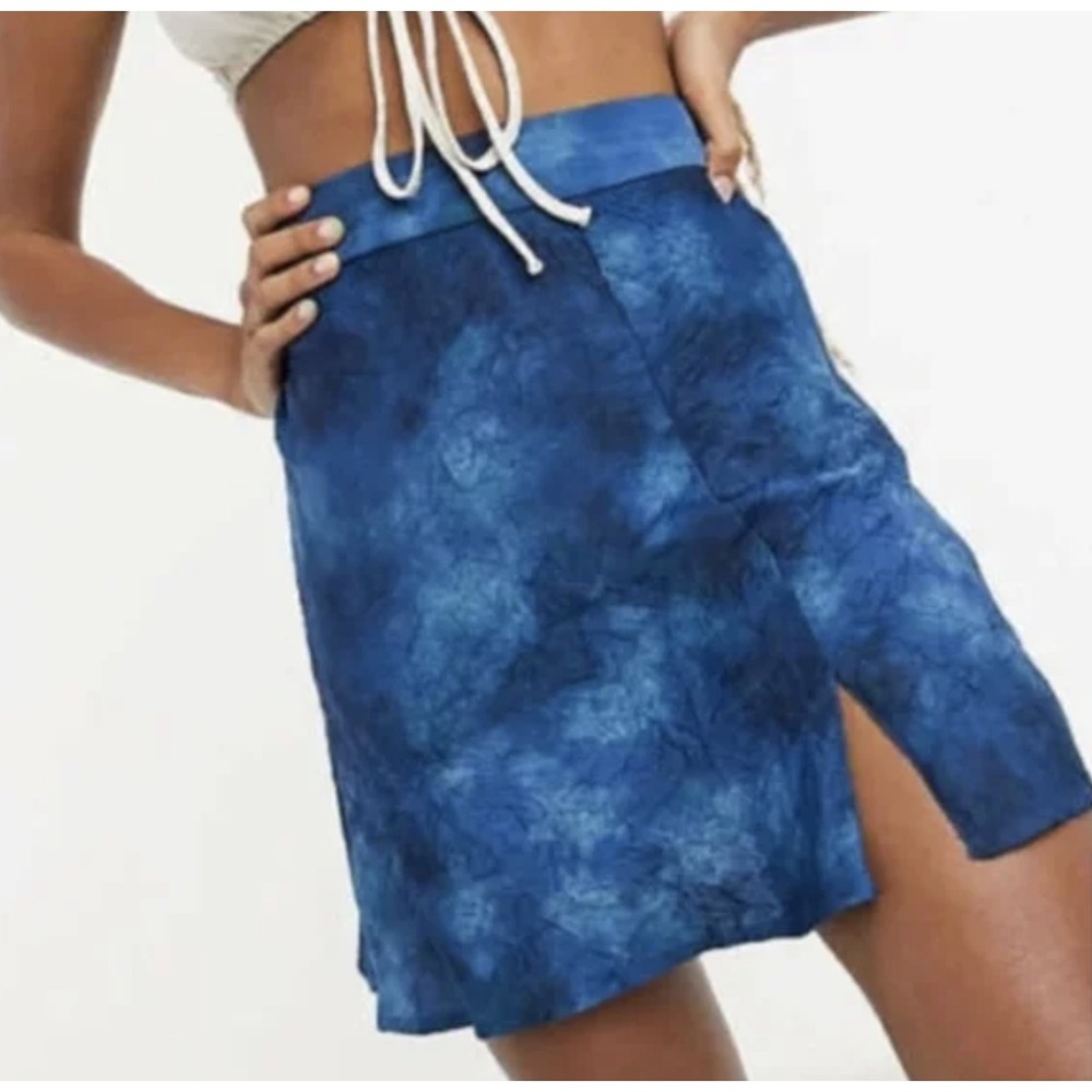 Free People Womens Martine Flirt Mini Skirt Size 0 Blue Tie-Dyed A-Line‎ NWT